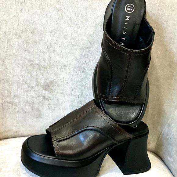 Free People E8 Miista Lota Mules Sandals Brown Leather Black Platform - Picture 8 of 9